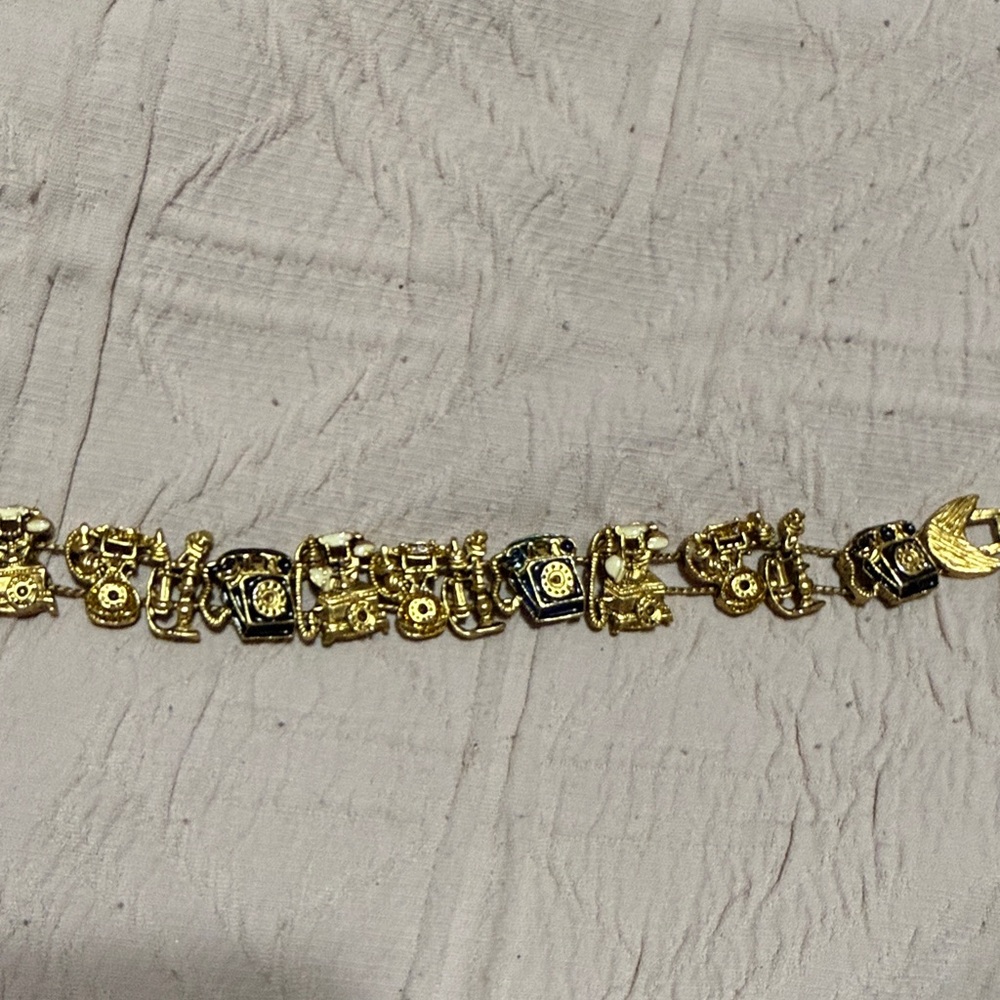 Vintage Telephone Gold Charm Bracelet